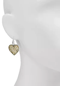 Heart Drop Two Tone Earrings