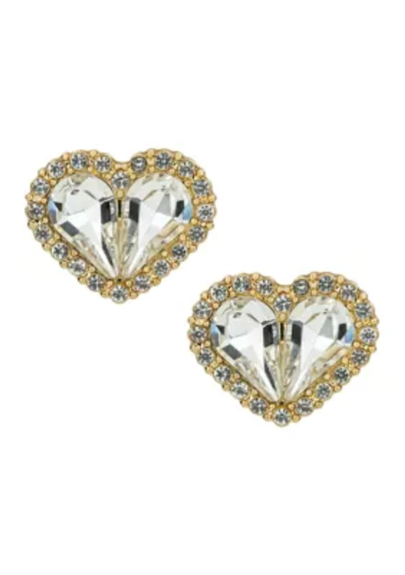 Heart Crystal Pavé Button Earrings