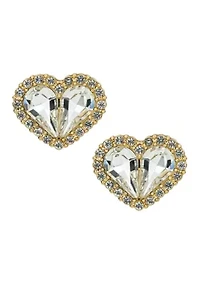 Heart Crystal Pavé Button Earrings