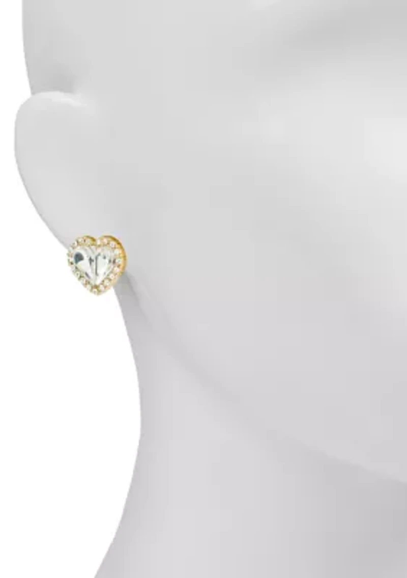 Heart Crystal Pavé Button Earrings