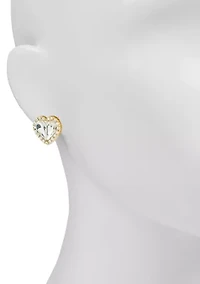 Heart Crystal Pavé Button Earrings
