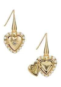 Heart Locket Pearl Pavé Drop Earrings