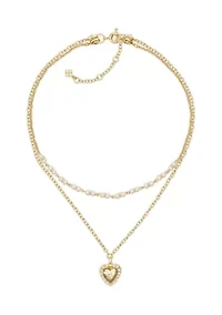 Heart Pendant with White Beaded Multi Row Necklace