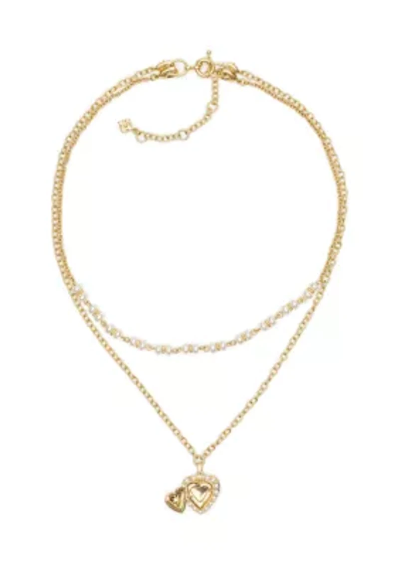 Heart Pendant with White Beaded Multi Row Necklace