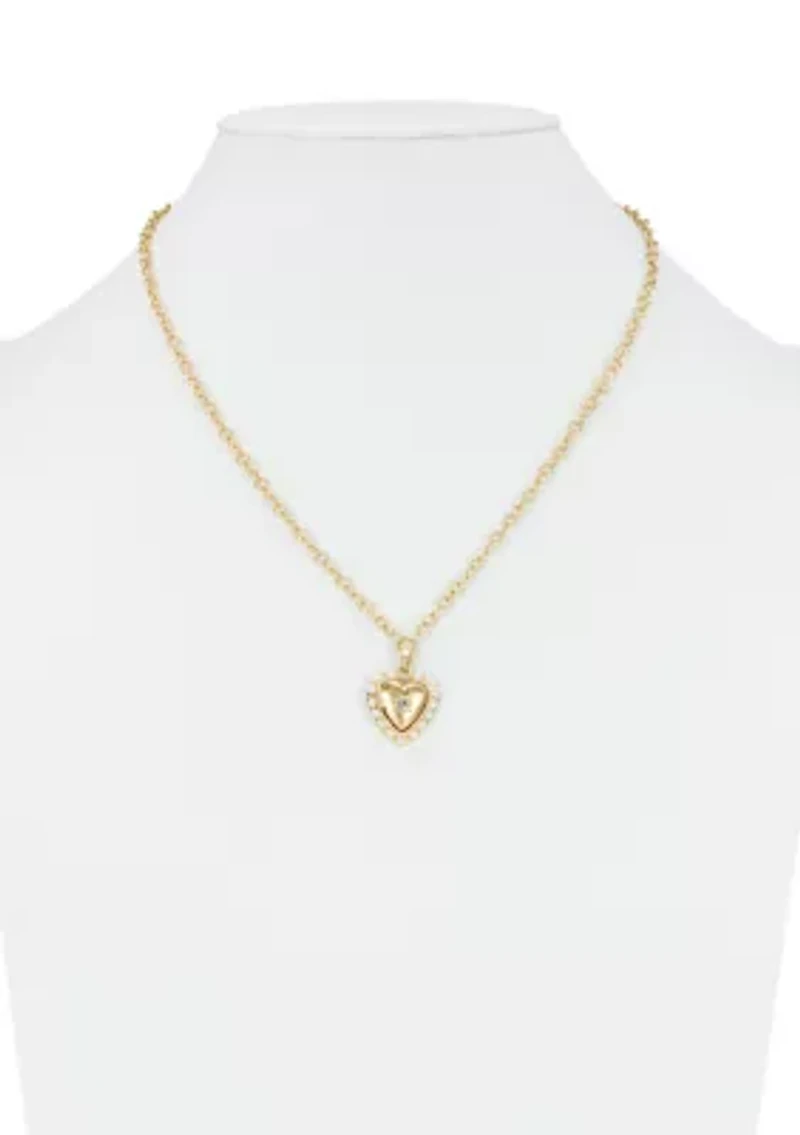 Heart Pendant with White Beaded Multi Row Necklace