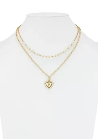 Heart Pendant with White Beaded Multi Row Necklace