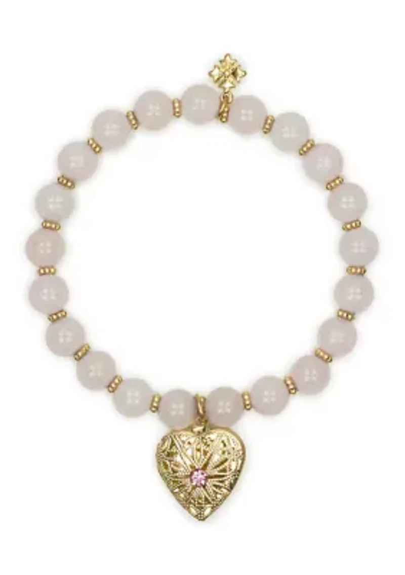Heart Charm White Beaded Bracelet