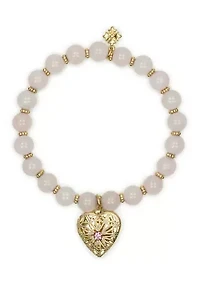 Heart Charm White Beaded Bracelet
