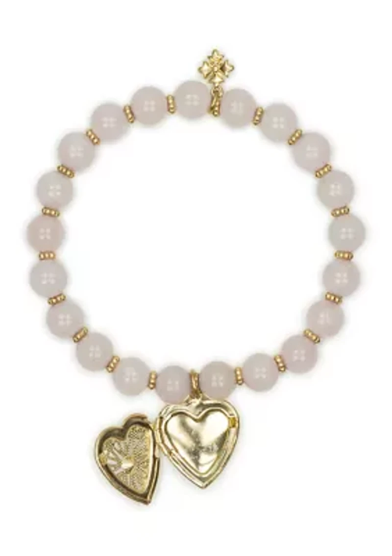 Heart Charm White Beaded Bracelet