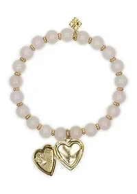 Heart Charm White Beaded Bracelet