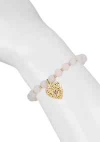 Heart Charm White Beaded Bracelet