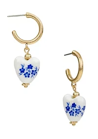 Floral Heart Drop Hoop Earrings