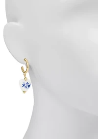 Floral Heart Drop Hoop Earrings