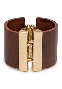 Wood Gold Tone Butterfly Cuff Bracelet 