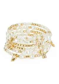 Beaded Gold Tone Coil Bracelet