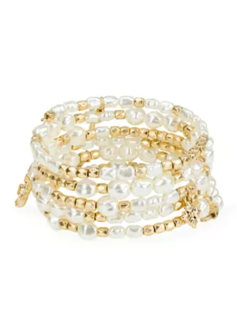 Beaded Gold Tone Coil Bracelet