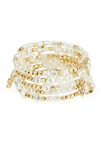 Beaded Gold Tone Coil Bracelet