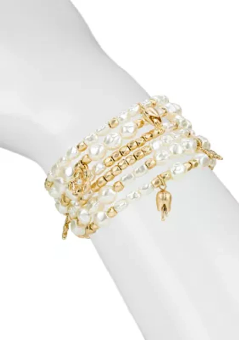 Beaded Gold Tone Coil Bracelet