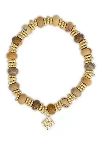 Beaded Wooden Gold Tone Stretch Bracelet Set