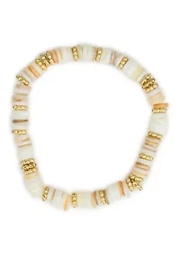 Beaded Wooden Gold Tone Stretch Bracelet Set