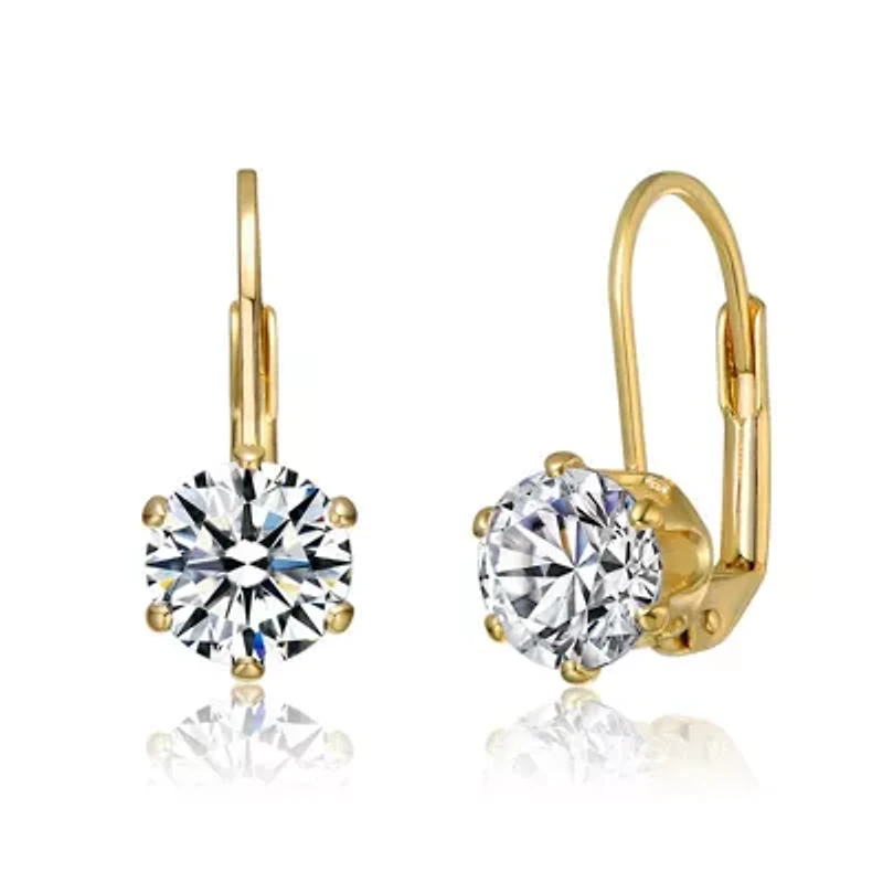 Lab Created White Cubic Zirconia Solitaire Classic Leverback Earrings