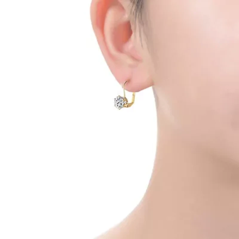 Lab Created White Cubic Zirconia Solitaire Classic Leverback Earrings