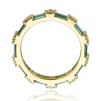 Lab Created 14k Yellow Gold Plated with Emerald & Cubic Zirconia Double Wedding Anniversary Band Eternity Ring