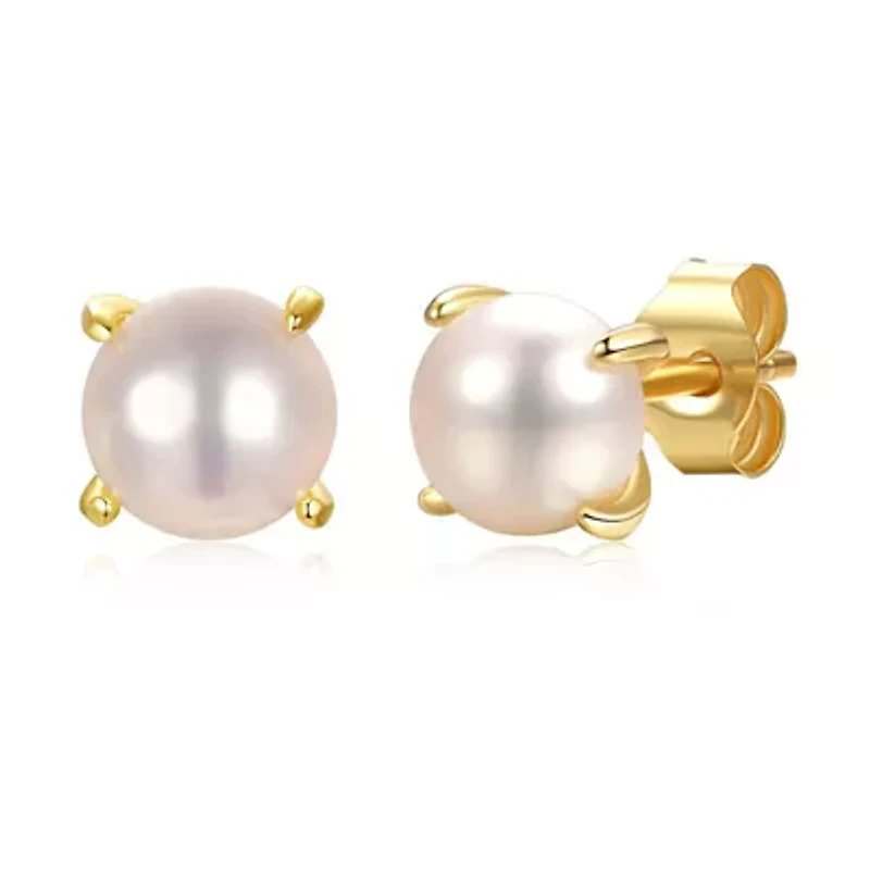Lab Created Sterling Silver 14k Gold Plated with Freshwater Pearl Stud Earrings