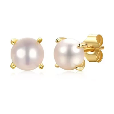Lab Created Sterling Silver 14k Gold Plated with Freshwater Pearl Stud Earrings