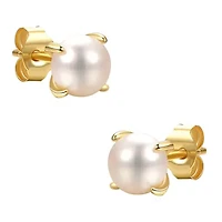 Lab Created Sterling Silver 14k Gold Plated with Freshwater Pearl Stud Earrings