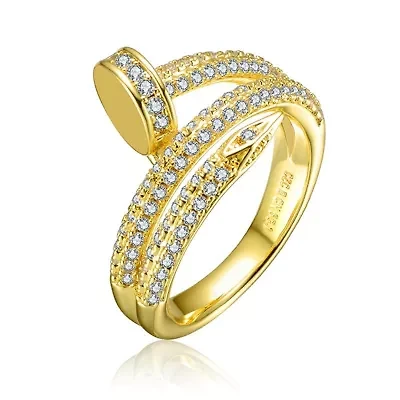 Lab Created 14K Gold Plated With Cubic Zirconia Bypass Modern Ring