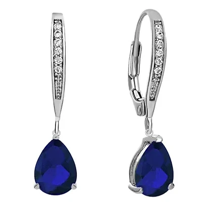 Lab Created Elegant Sterling Silver Dangling Pear-Shaped Cubic Zirconia Earrings