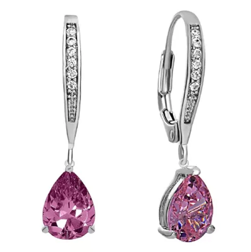Lab Created Elegant Sterling Silver Dangling Pear-Shaped Cubic Zirconia Earrings