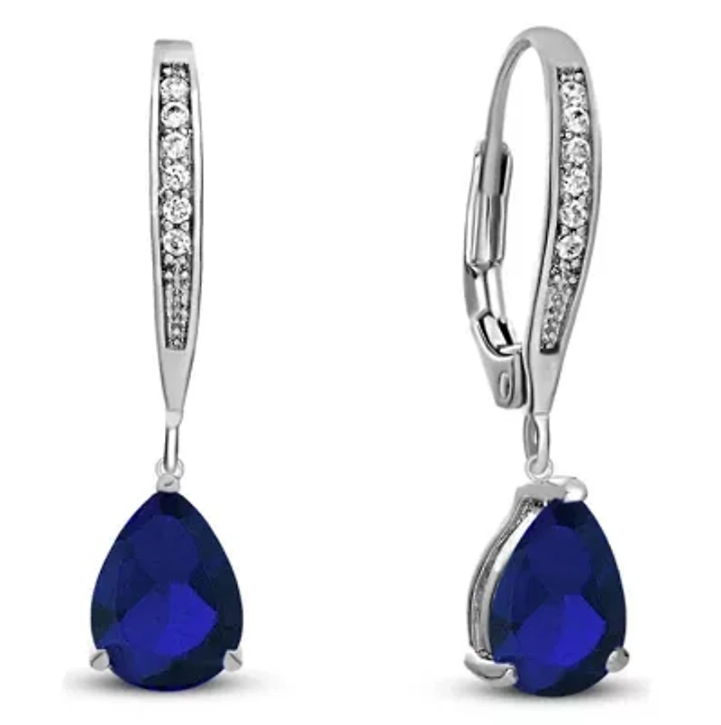 Lab Created Elegant Sterling Silver Dangling Pear-Shaped Cubic Zirconia Earrings
