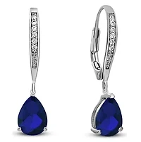 Lab Created Elegant Sterling Silver Dangling Pear-Shaped Cubic Zirconia Earrings