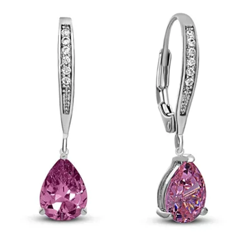 Lab Created Elegant Sterling Silver Dangling Pear-Shaped Cubic Zirconia Earrings