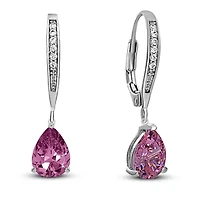 Lab Created Elegant Sterling Silver Dangling Pear-Shaped Cubic Zirconia Earrings