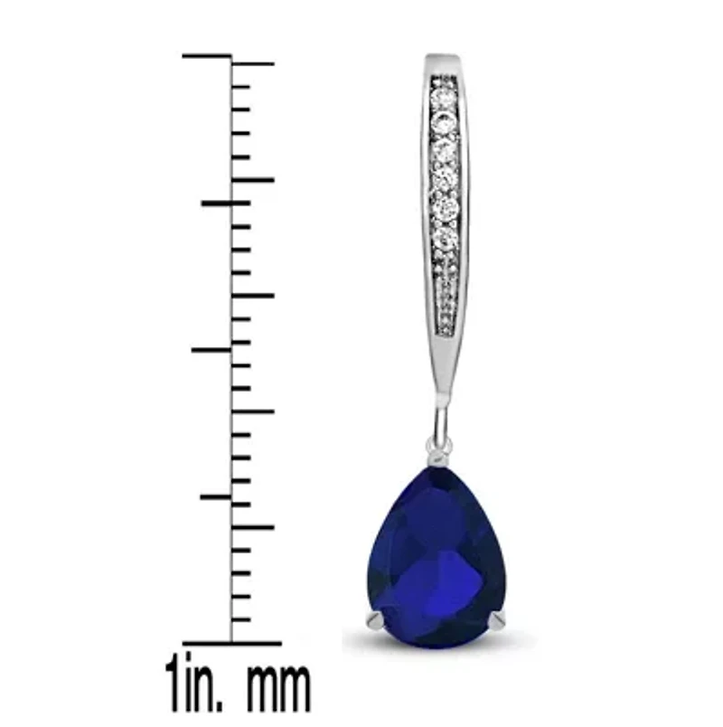 Lab Created Elegant Sterling Silver Dangling Pear-Shaped Cubic Zirconia Earrings