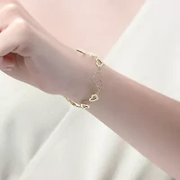 Lab Created Sterling Silver with Clear Cubic Zirconia Heart Halo Charm Bracelet Kids/Teens