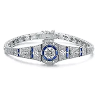 Lab Created Sterling Silver White Gold Plated with Colored Round & Baguette Cubic Zirconia Link Bracelet