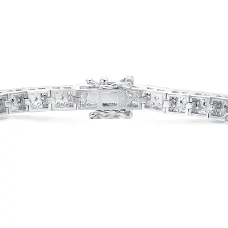 Lab Created Sterling Silver White Gold Plated with Colored Round & Baguette Cubic Zirconia Link Bracelet