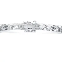 Lab Created Sterling Silver White Gold Plated with Colored Round & Baguette Cubic Zirconia Link Bracelet