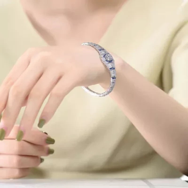 Lab Created Sterling Silver White Gold Plated with Colored Round & Baguette Cubic Zirconia Link Bracelet