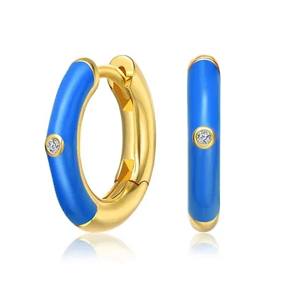 Lab Created 14K Gold Plated Enamel & Clear Cubic Zirconia Hoop Earrings for Kids