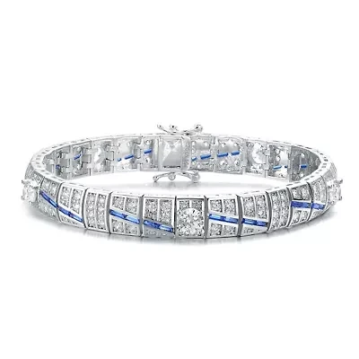 Lab Created Sterling Silver White Gold Plated with Colored Cubic Zirconia Link Bracelet