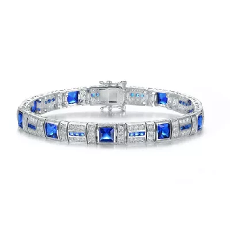 Lab Created Sterling Silver White Gold Plated with Colored Cubic Zirconia Tennis Bracelet