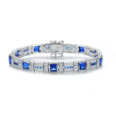 Lab Created Sterling Silver White Gold Plated with Colored Cubic Zirconia Tennis Bracelet