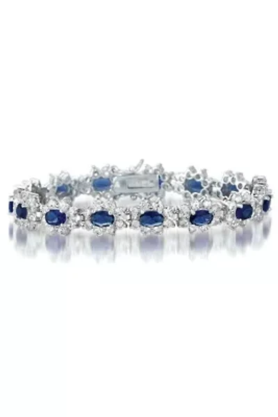 Lab Created Sterling Silver White Gold Plated with Colored Cubic Zirconia Link Bracelet