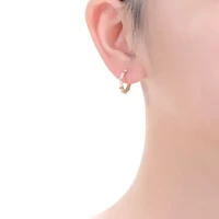 Lab Created Bamboo Hoop Earrings 14K Gold Plating with Clear Cubic Zirconia and Enamel for Adorable Baby/Kids