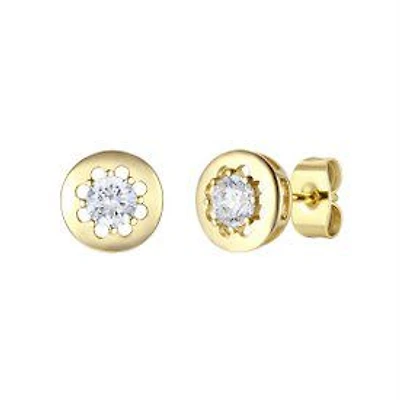 Lab Created 14K Gold Plated with Colored Cubic Zirconia Round Modern Bezel Stud Earrings